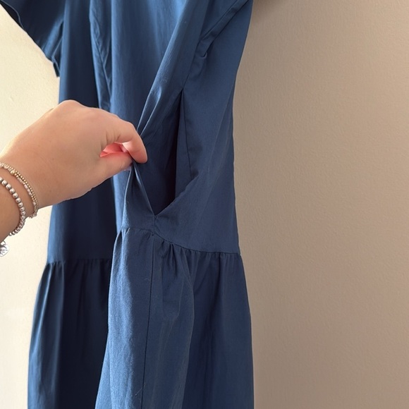 Universal Standard for J Crew Poplin Drop Waist Blue Dress Short Sleeve - Picture 7 of 12